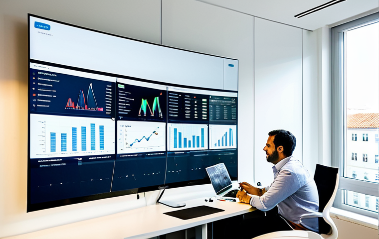 ** A professional marketing team analyzing data on large screens in a modern, brightly lit office in Lisbon, Portugal. Team members are fully clothed in business casual attire, discussing charts and graphs. Emphasis on collaboration and strategic planning. Safe for work, appropriate content, professional environment, perfect anatomy, natural proportions.
**
