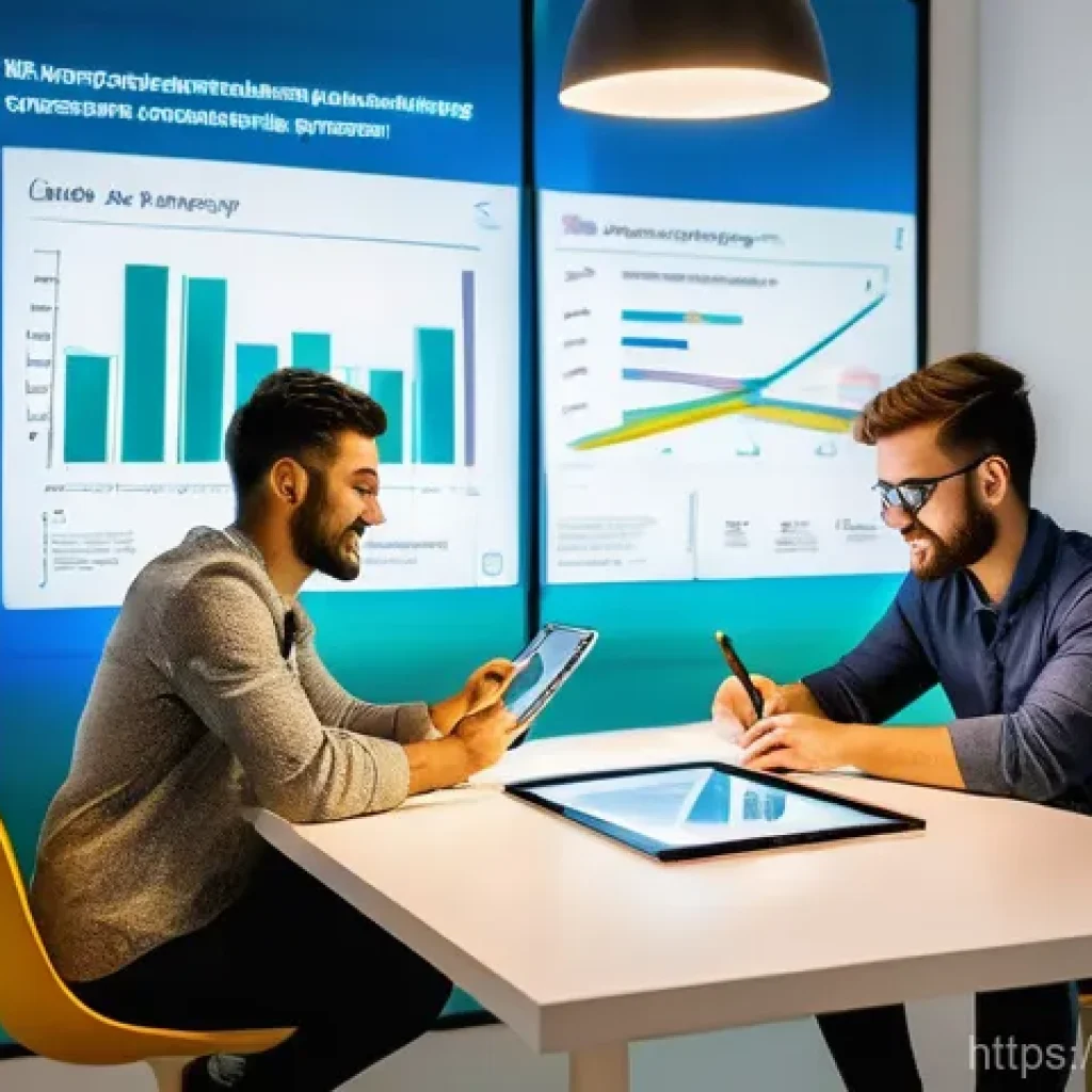 광고홍보사와 데이터 마케팅 사례 - **Prompt:** A dynamic, brightly lit scene inside a modern, stylish digital marketing agency office l...