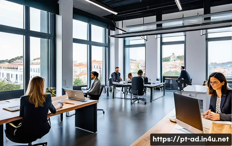 광고홍보사와 광고 성공을 위한 팁 - **Prompt 1: The Modern Digital Agency in Portugal**
    "A vibrant, wide-angle shot inside a sleek, ...