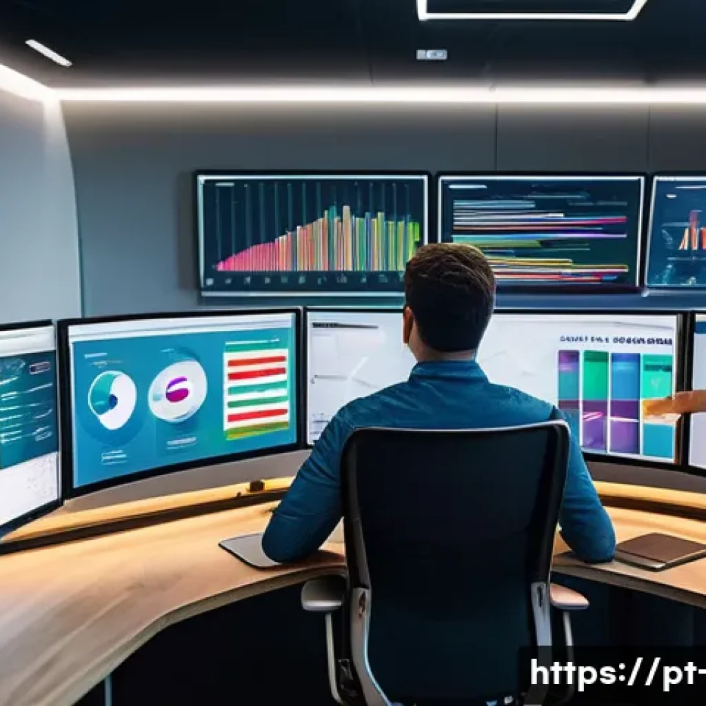광고홍보사와 고객 분석 툴 활용 - A modern marketing office scene with diverse Brazilian professionals analyzing detailed digital dash...