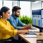 광고홍보사와 광고 캠페인 모니터링 - A modern digital marketing control room with a diverse team of Brazilian professionals analyzing rea...