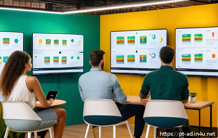 광고홍보사와 소비자 충성도 광고 전략 - A diverse group of Brazilian professionals in a modern coworking space, engaged in an emotional bran...
