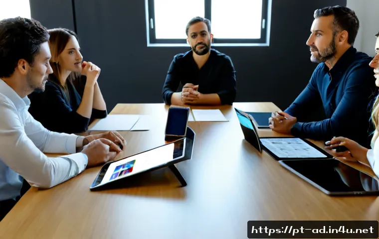 광고홍보사와 신규 브랜드 캠페인 기획 - Photorealistic advertising agency strategy meeting in a bright modern Lisbon office, diverse Portugu...